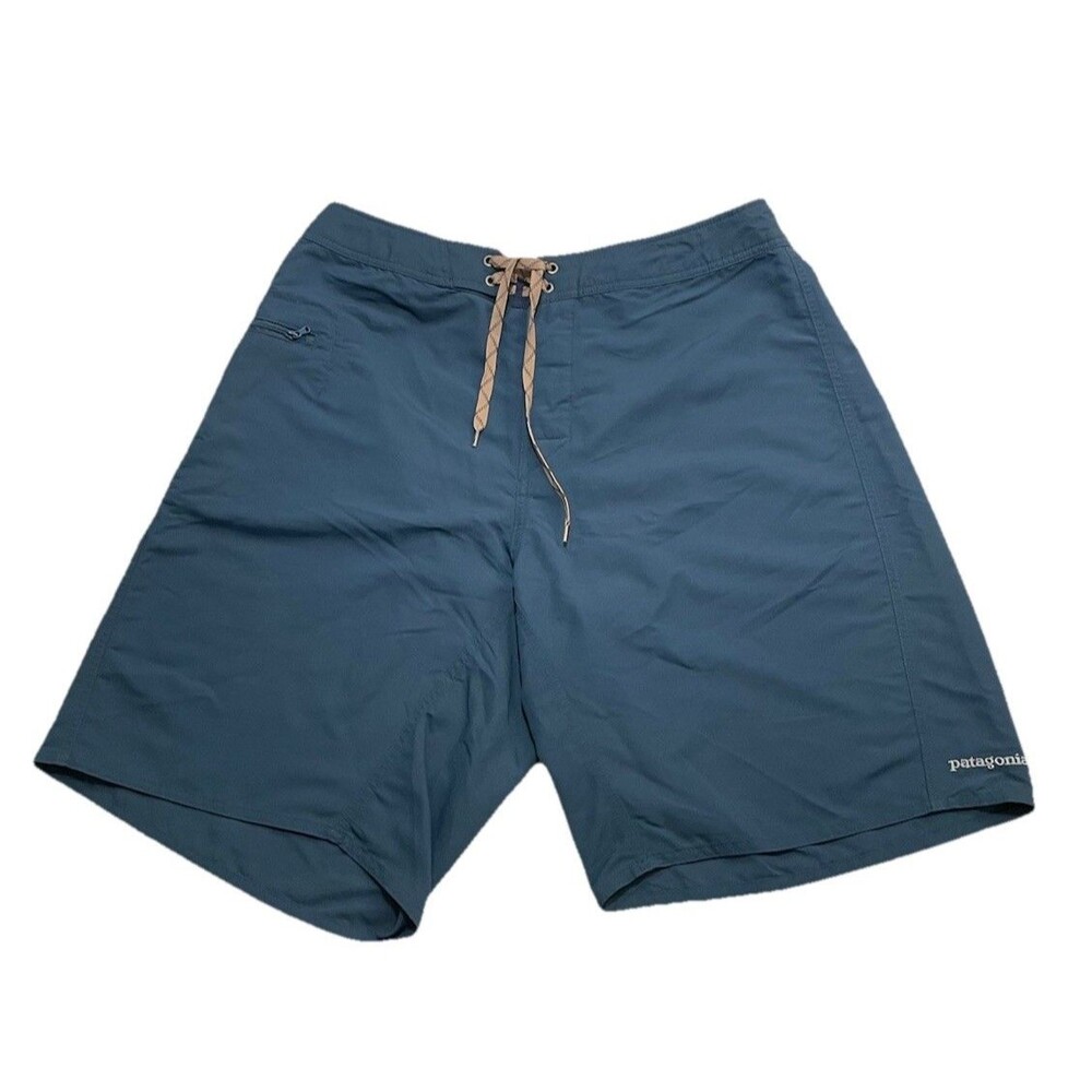 Patagonia Size 35 Men's Stretch Wavefarer Boardshorts Grey Blue Swim Trunks 10’